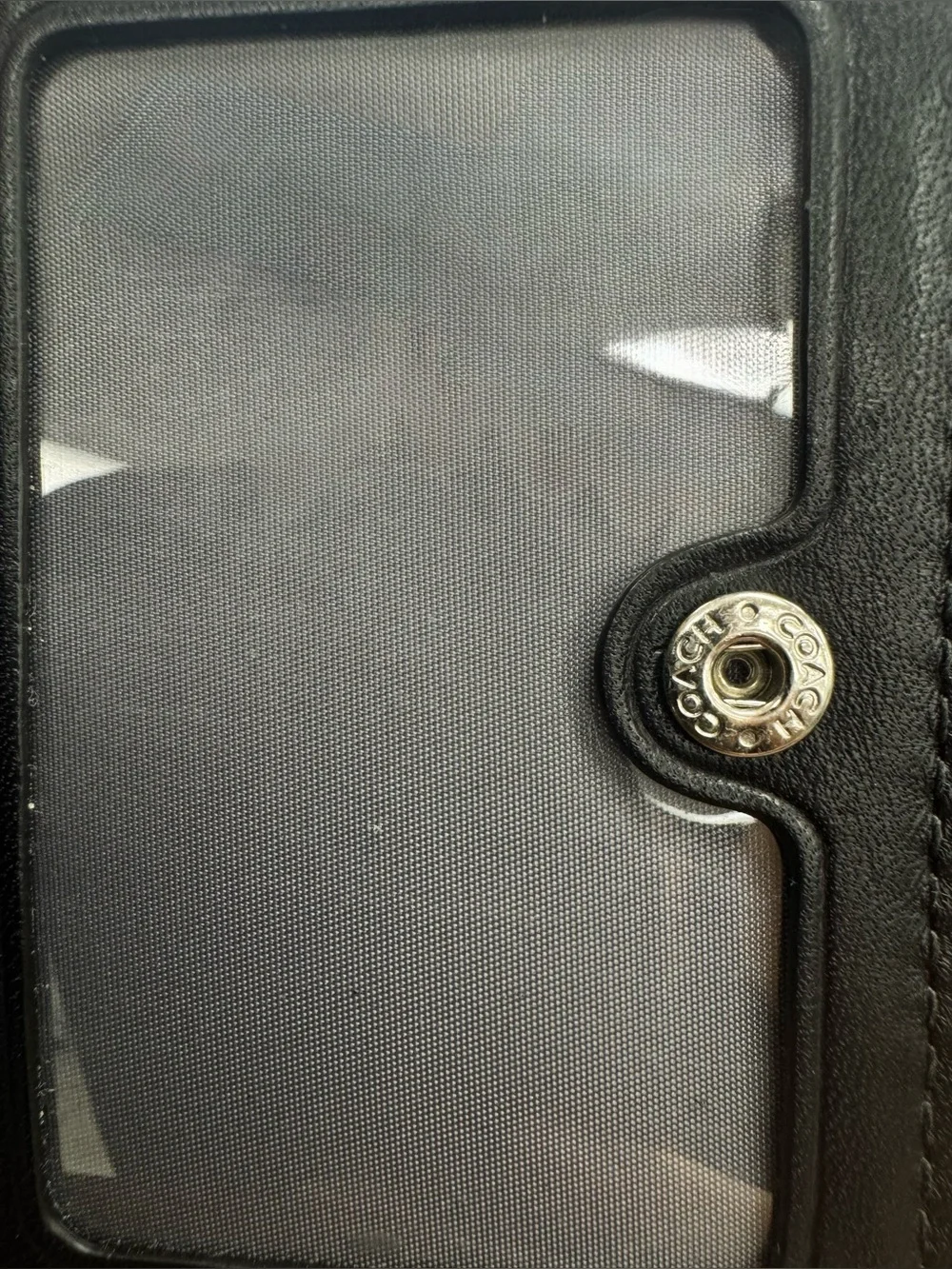 Coach Black Leather Compact Wallet with Embossed Logo